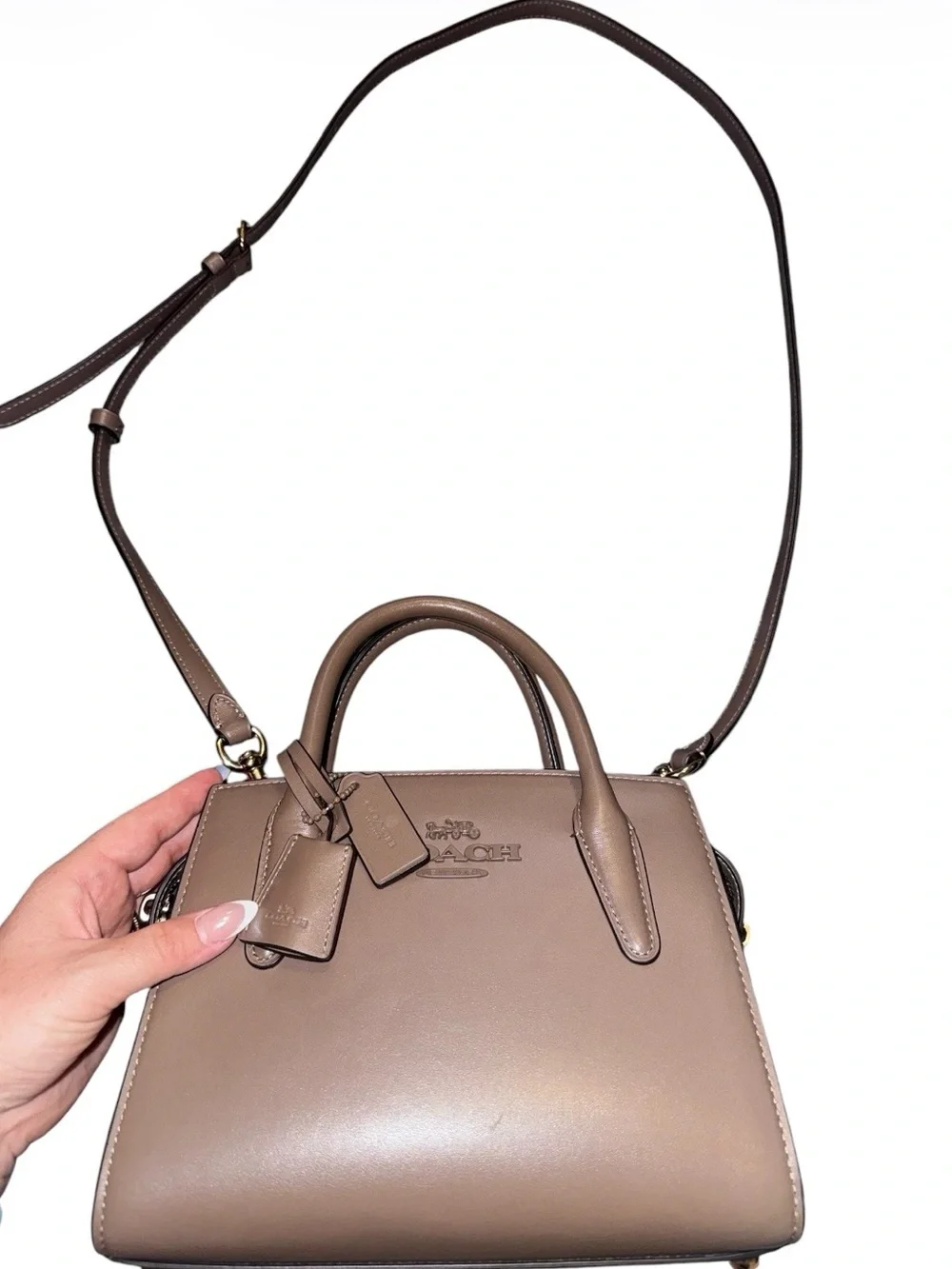 Coach Taupe Brown Leather Mini Satchel with Crossbody Strap